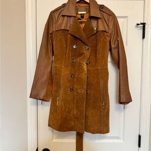 Iman Leather Suede Trench Coat Sz Large